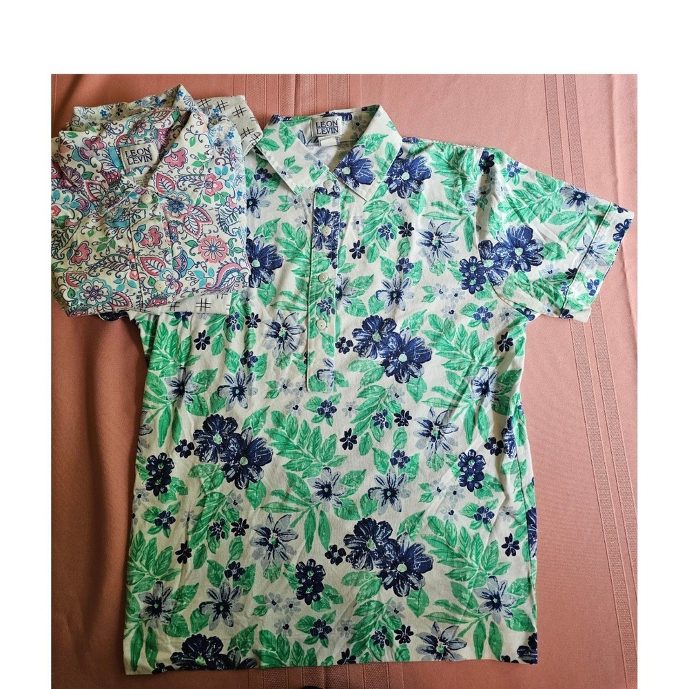 Leon Levin Womens Polo Shirt Lot of 4 Floral Paisley Seashell Grid Size S Cotton